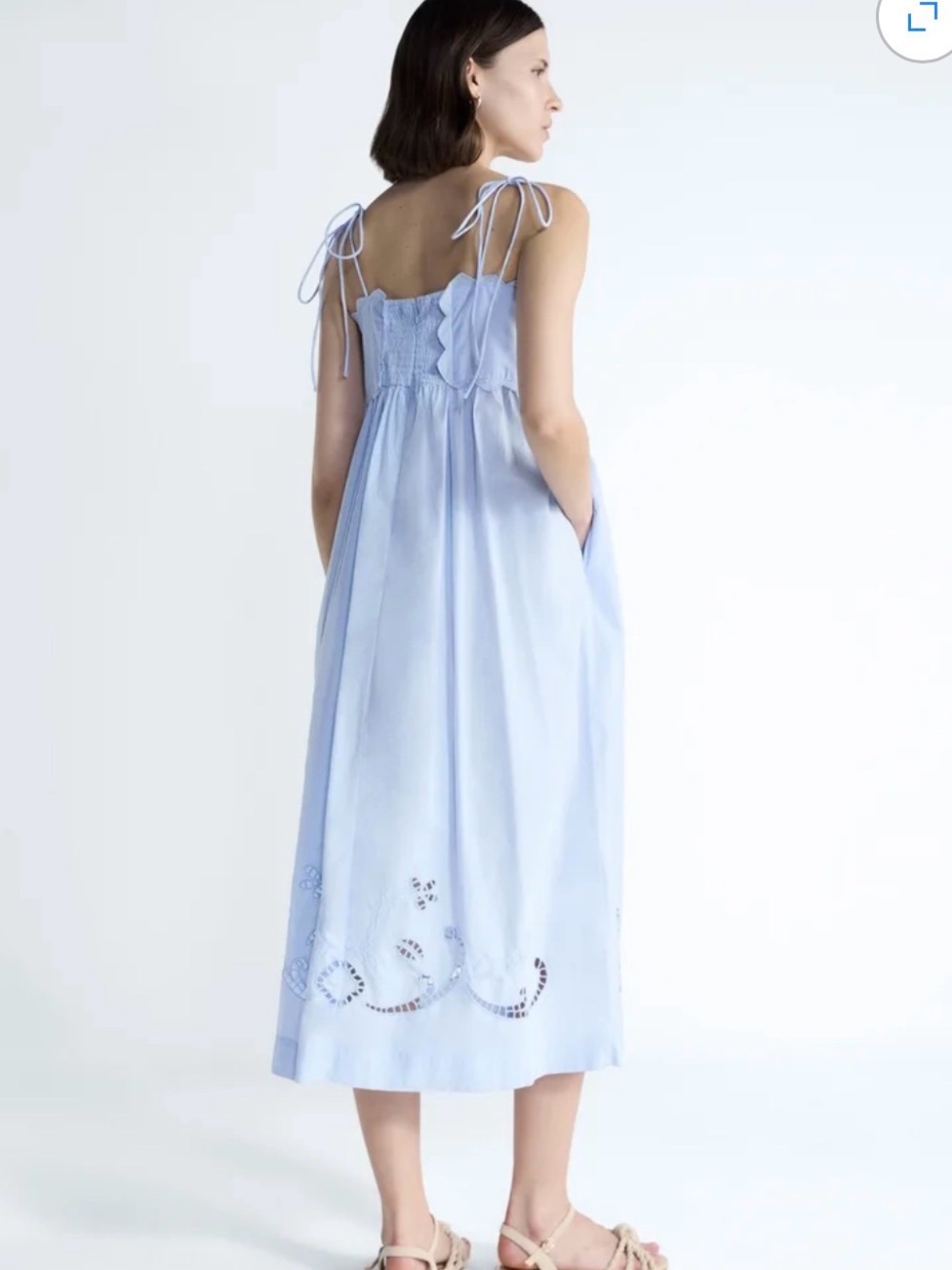 Light Blue Eyelet-Trim Midi Sundress with Spaghetti Straps - Picture 3 of 9